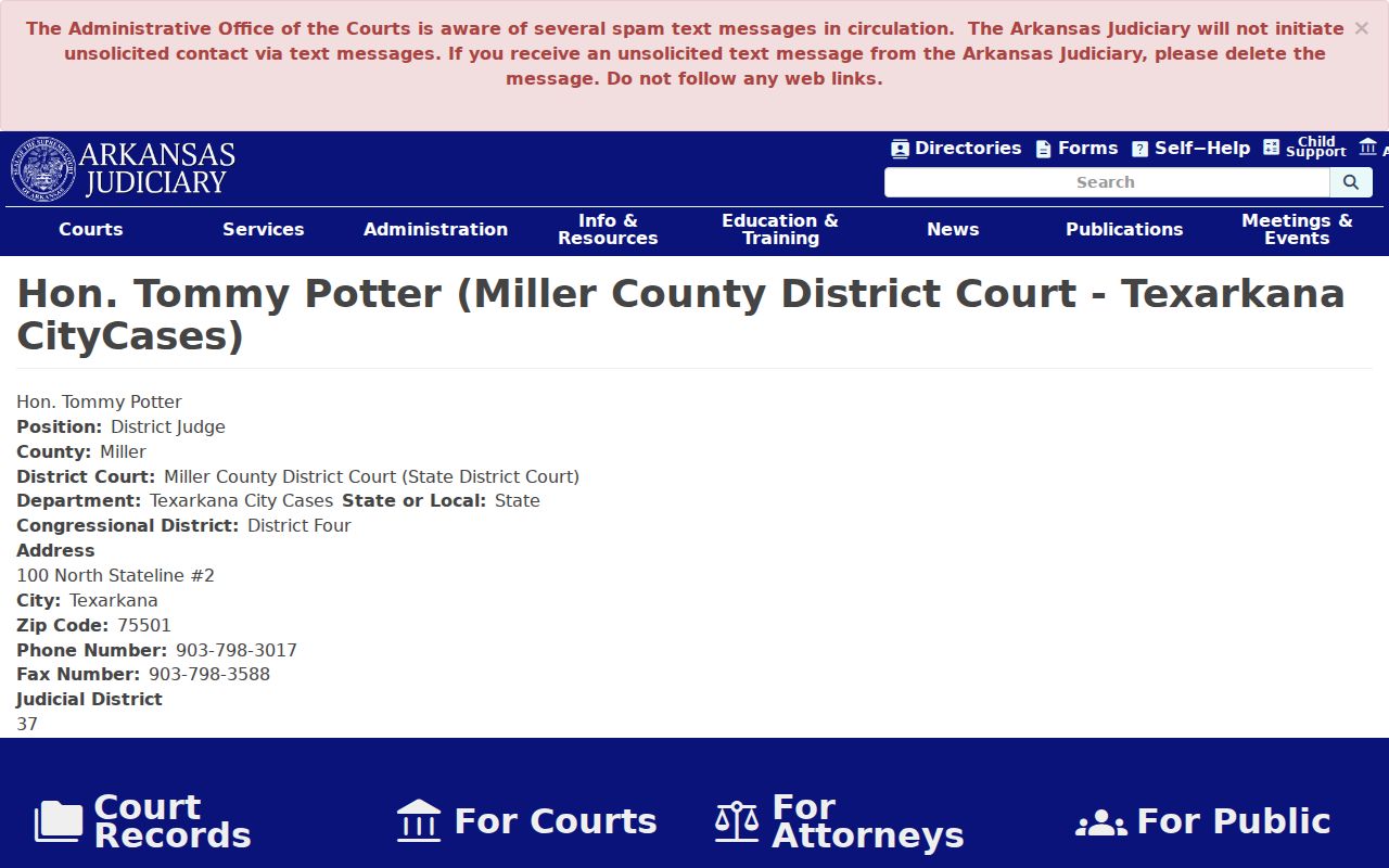 Miller County criminal court Texarkana city cases listing