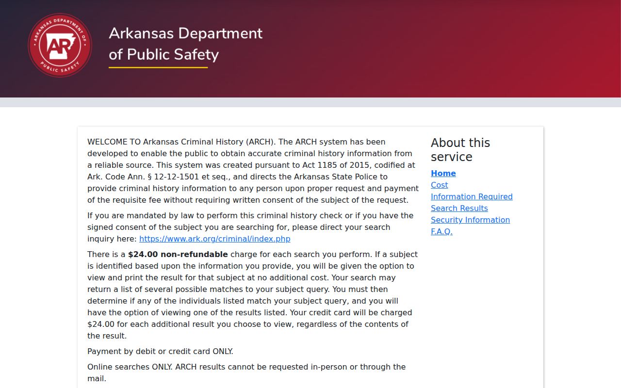 Arkansas Criminal History Search portal used for Miller County background checks