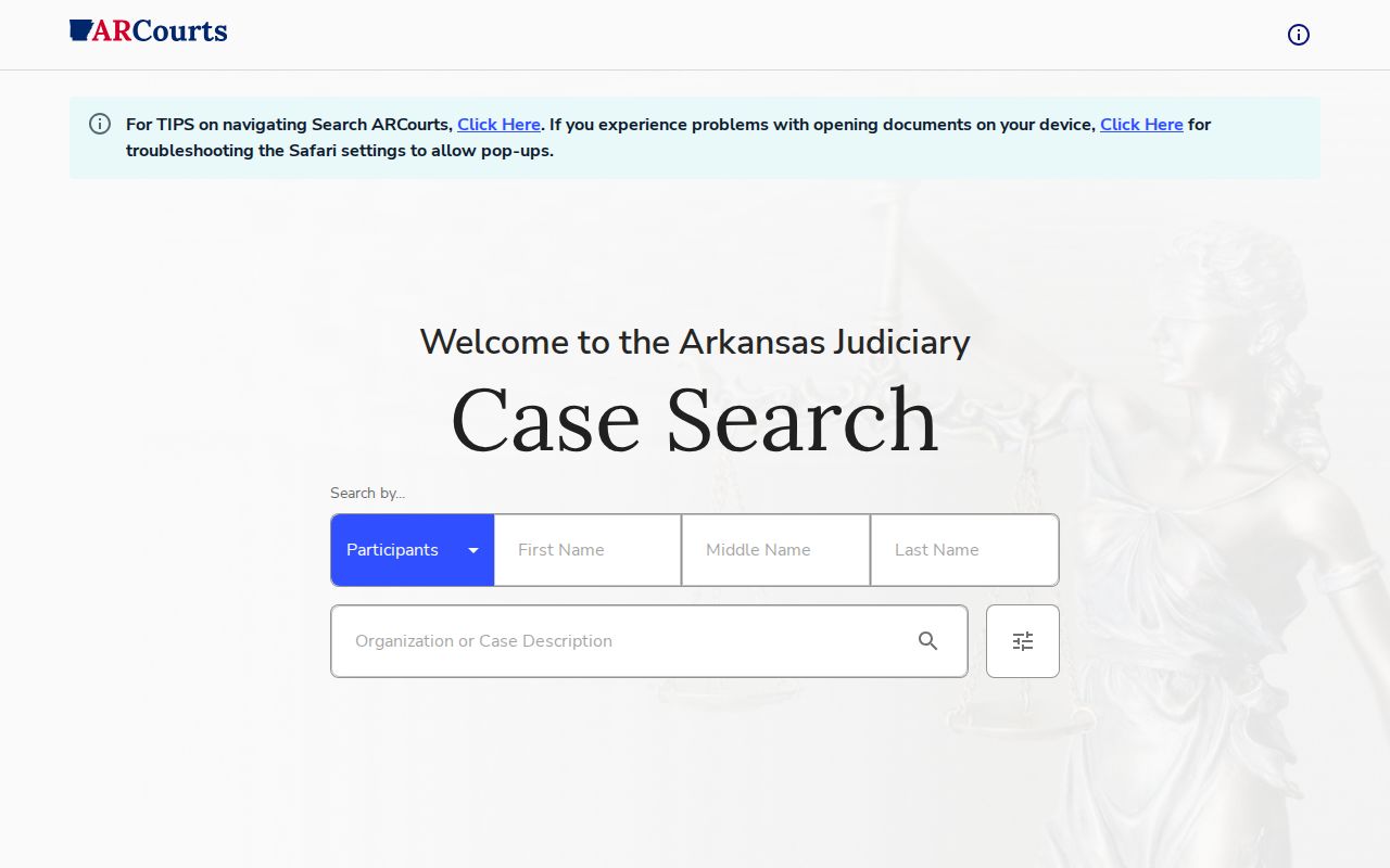 Search ARCourts public case lookup for Miller County criminal cases